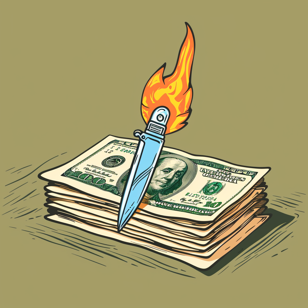 Cartoon Knife Lighter Burning Money