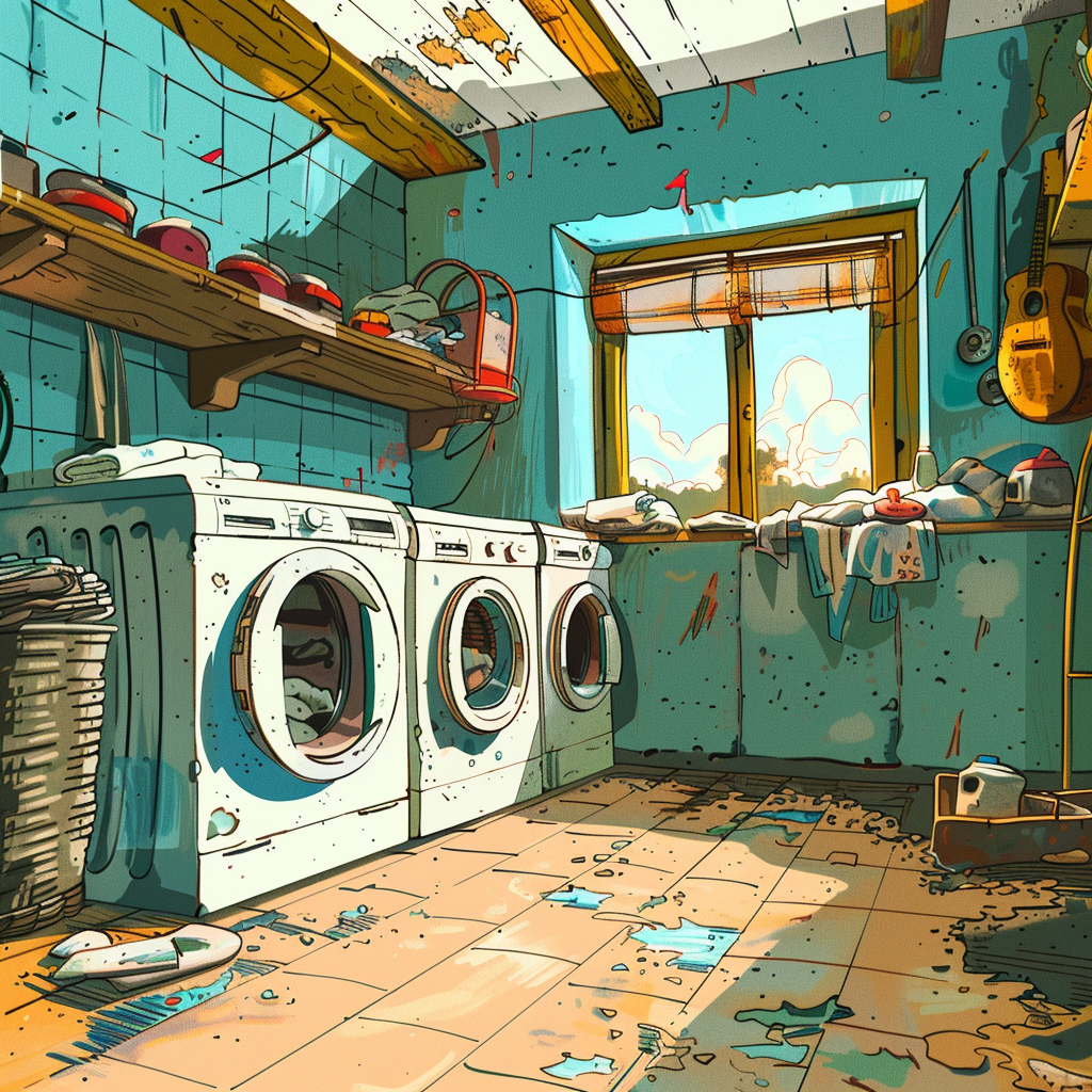 Cartoon Wash Day Laundry Chaos