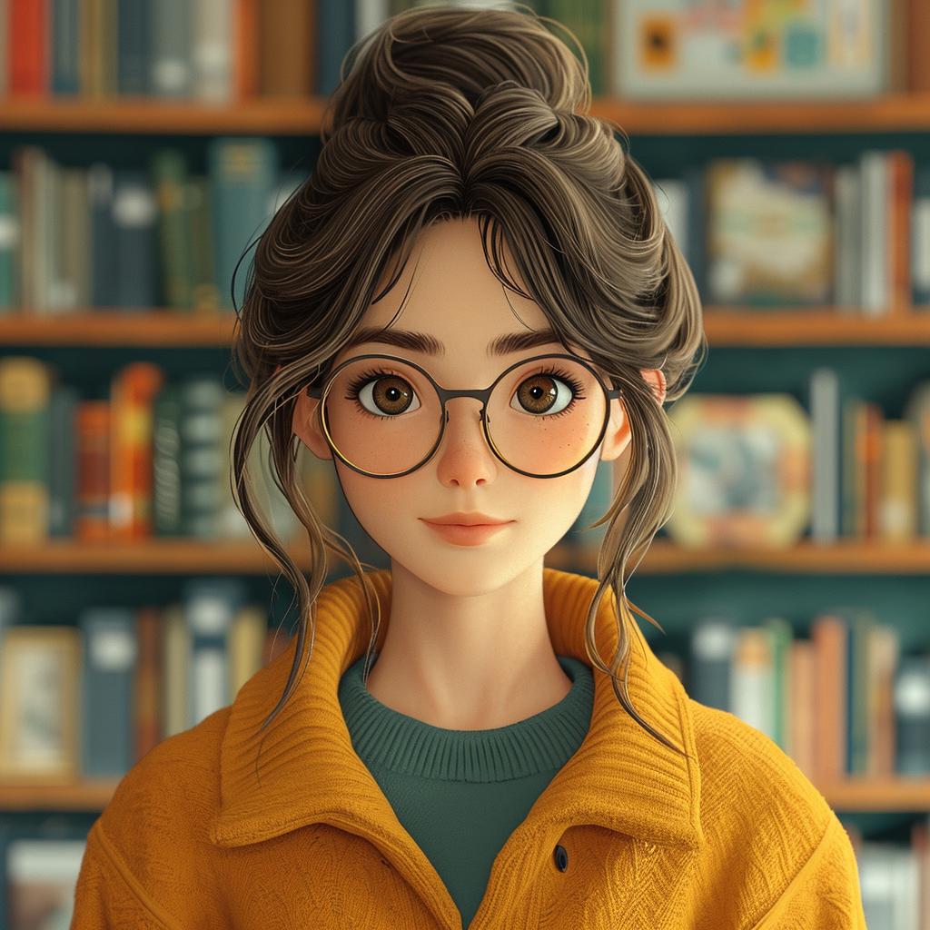 Cartoon Librarian Zoomed Out