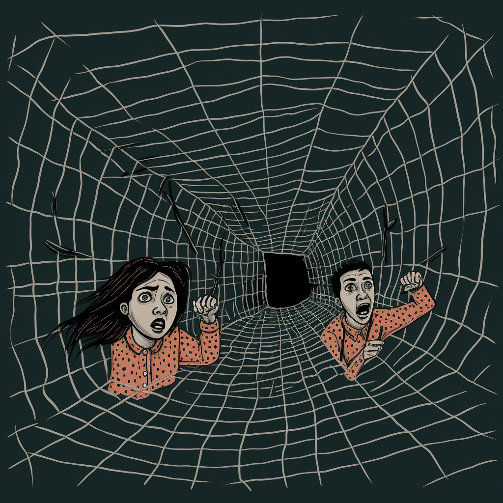 People Caught in Net Trap Art