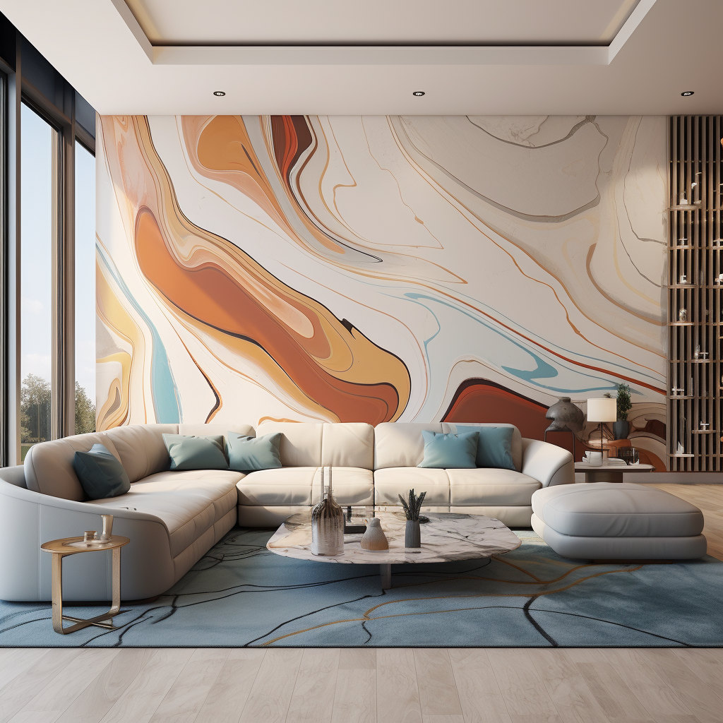 Cartoon living room with marble texture wall