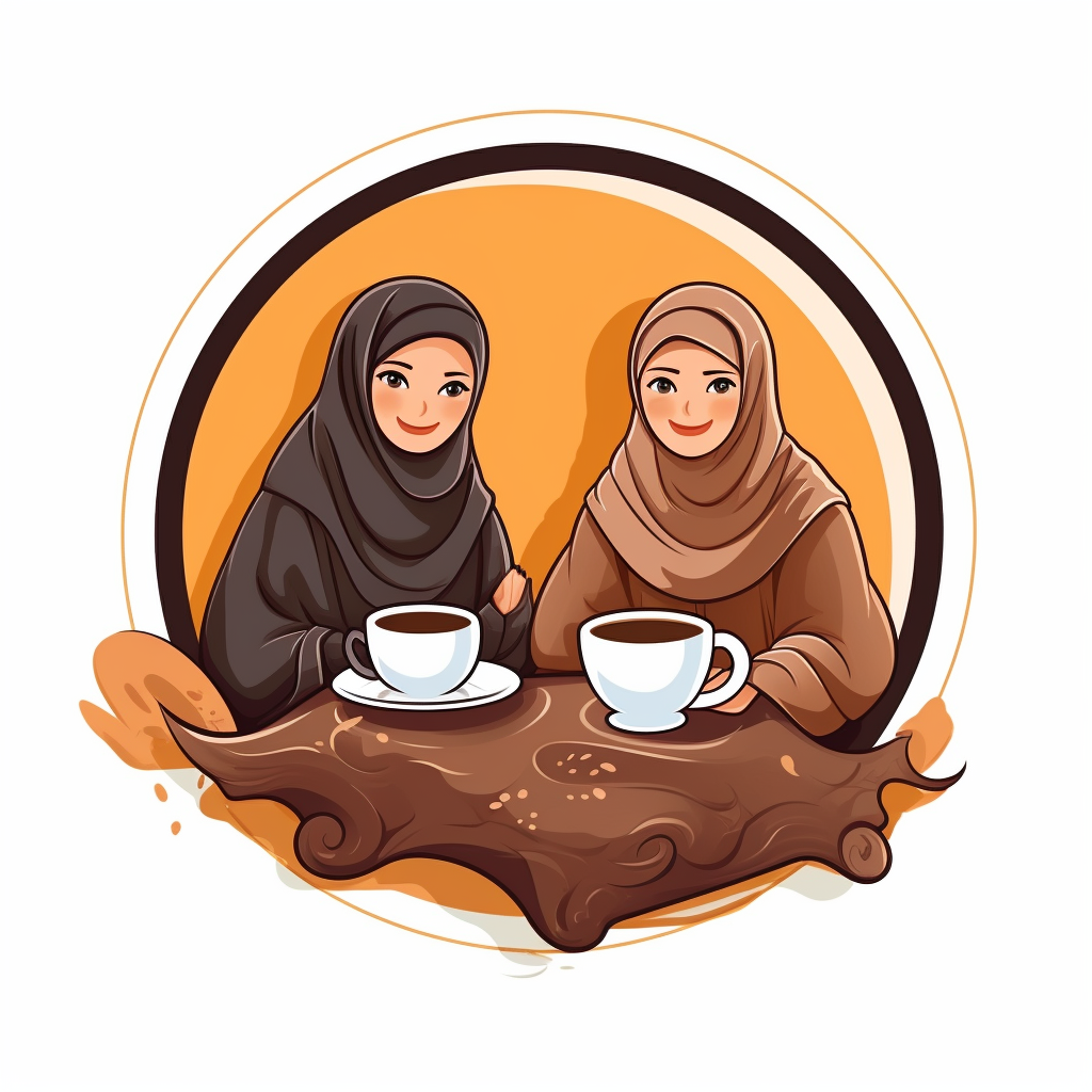 Cartoon logo of Muslim women drinking coffee