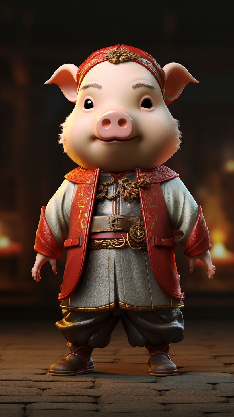 Cartoon male pig in Three Kingdoms clothes