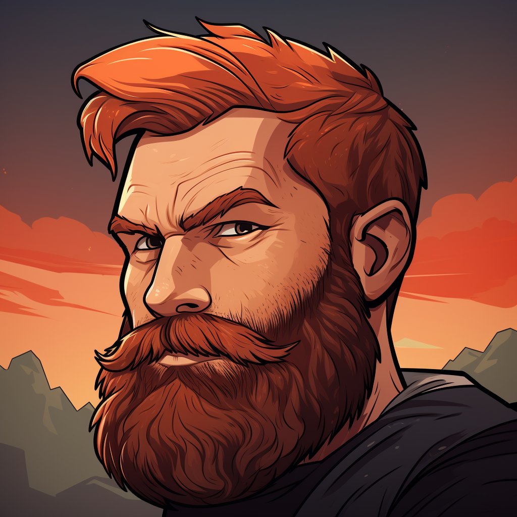 Cartoon man with red beard and hair