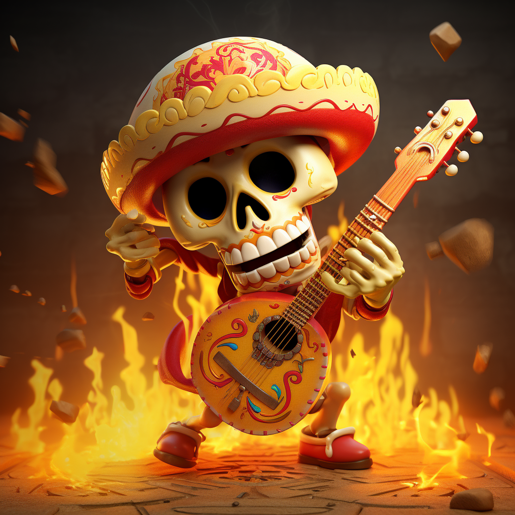 Mariachi cartoon fighting with thunder sword