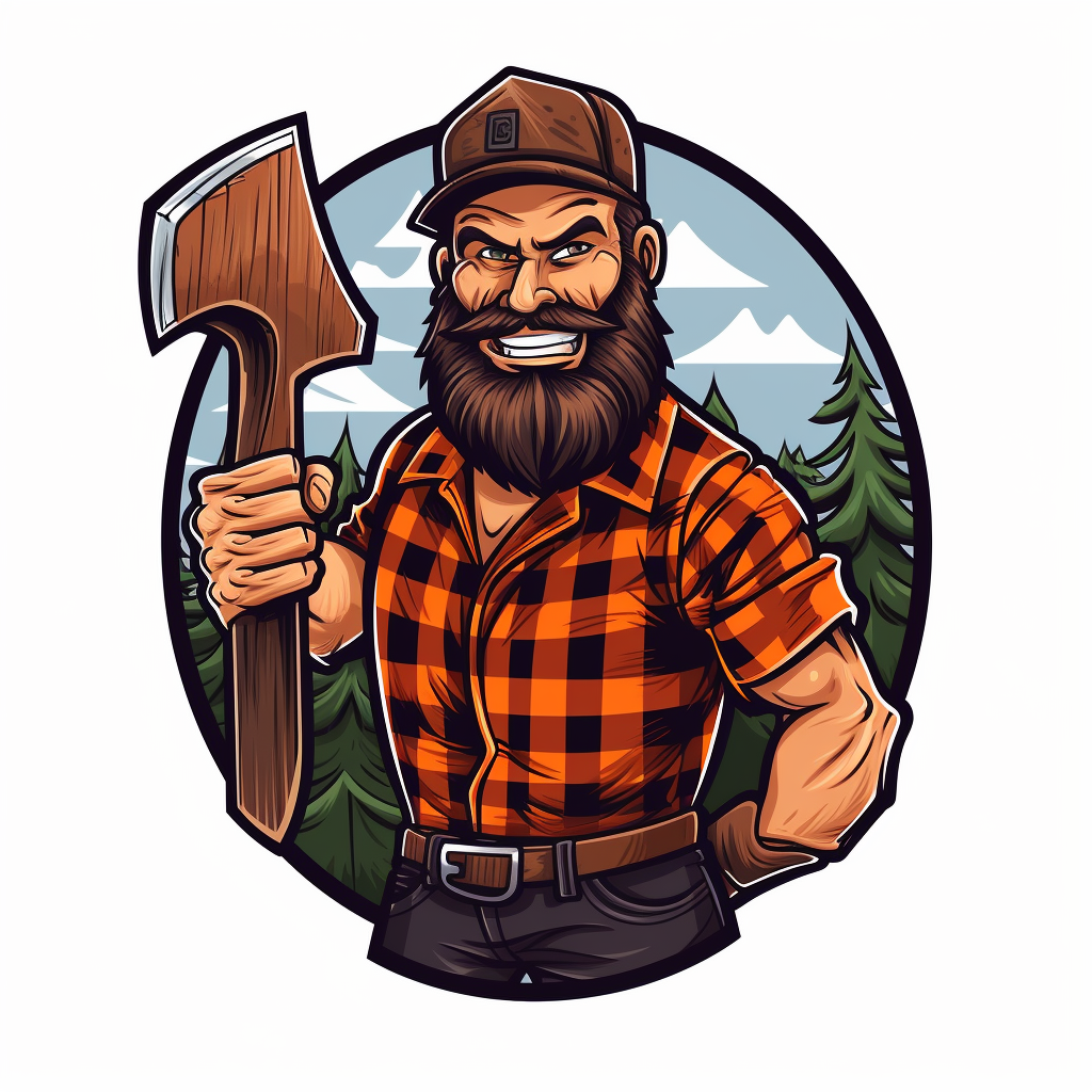 Cartoon lumberjack emblem on white background