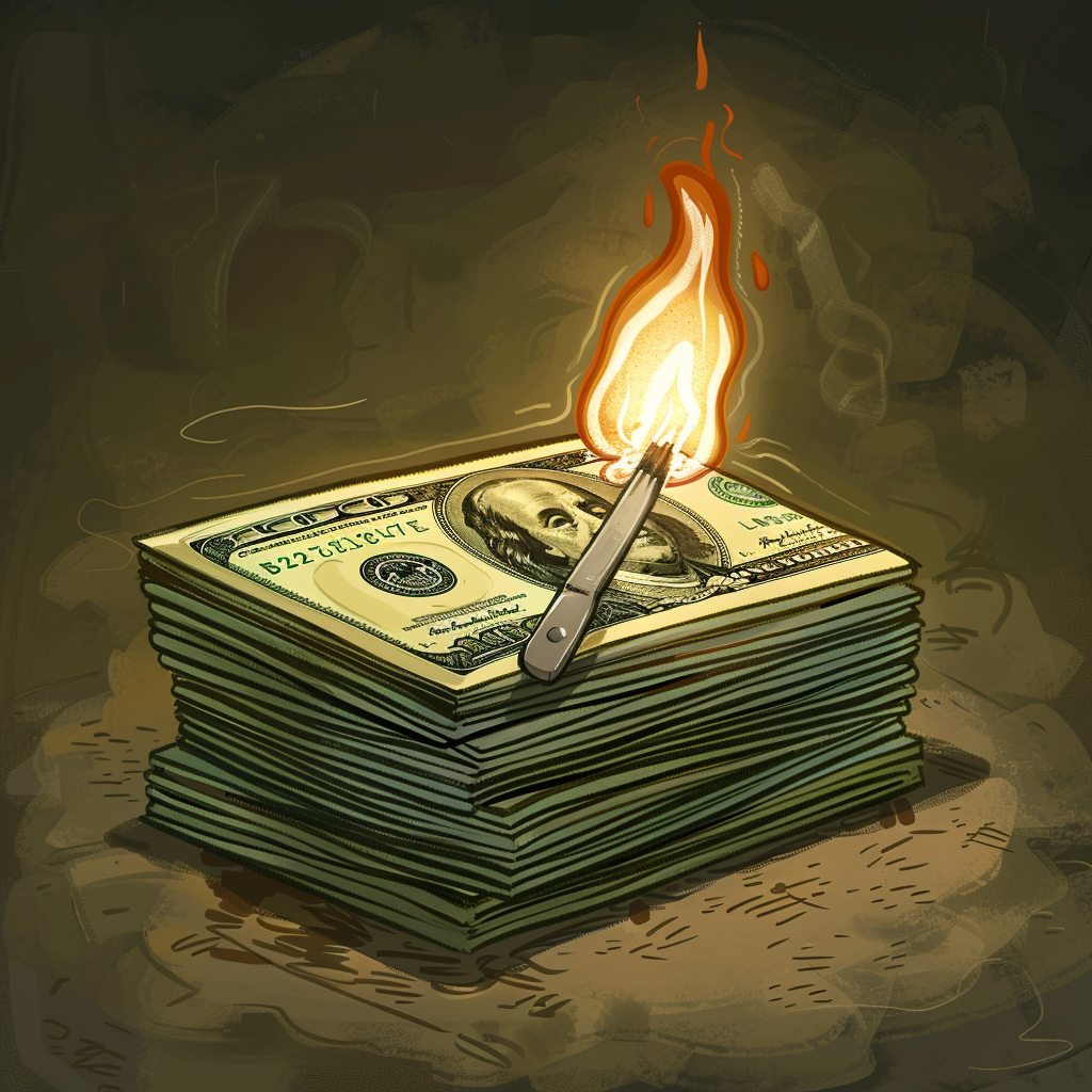 Cartoon match lighting money fire