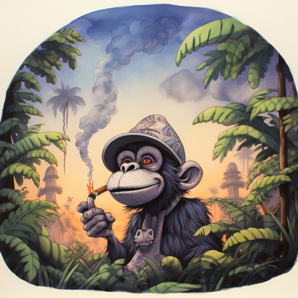 Cartoon Monkey Smoking Chasing Mouse in Jungle