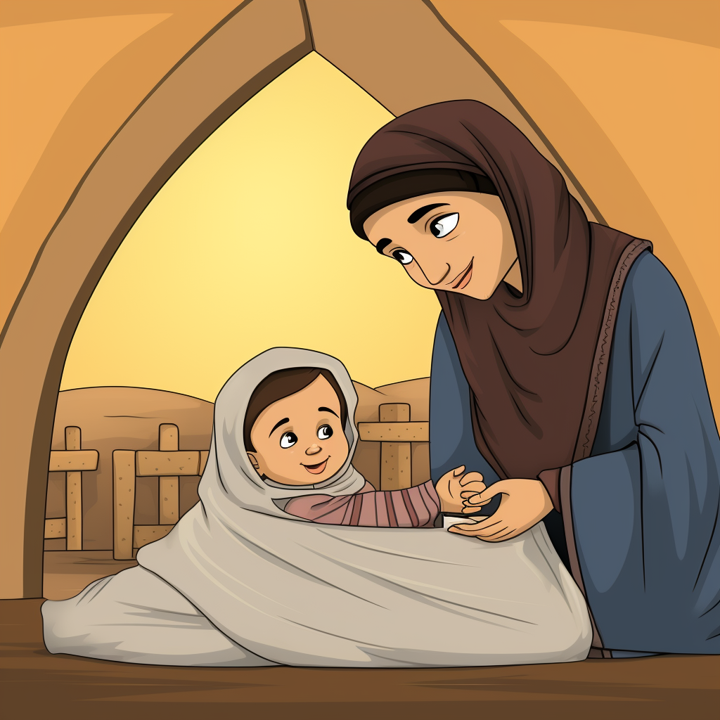 Cartoon of a Newborn with Mother