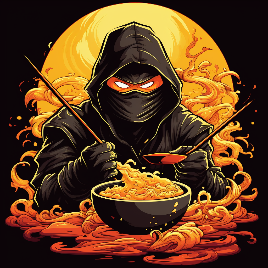 Cartoon ninja enjoying a bowl of ramen