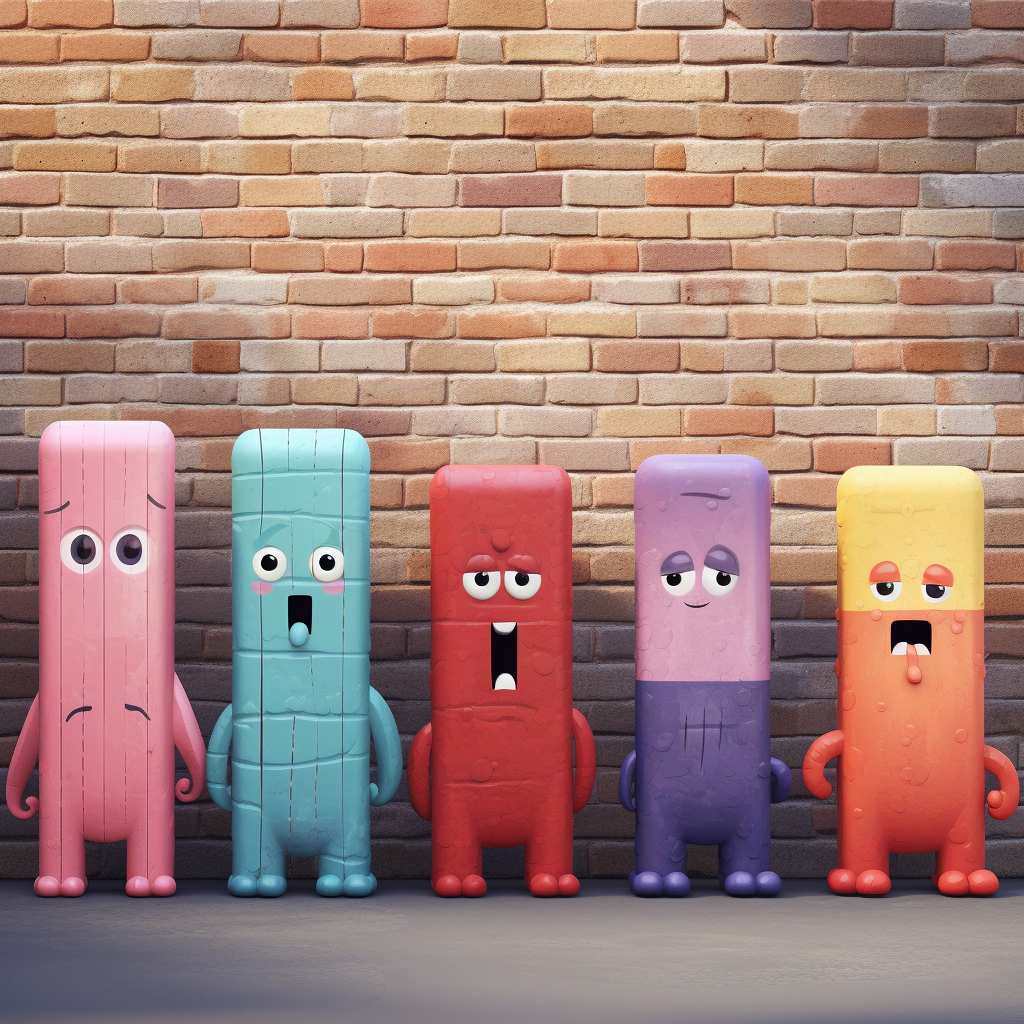 Colorful brick-built cartoon octopus characters