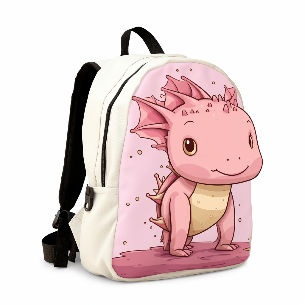 Cartoon pink axolotl with backpack