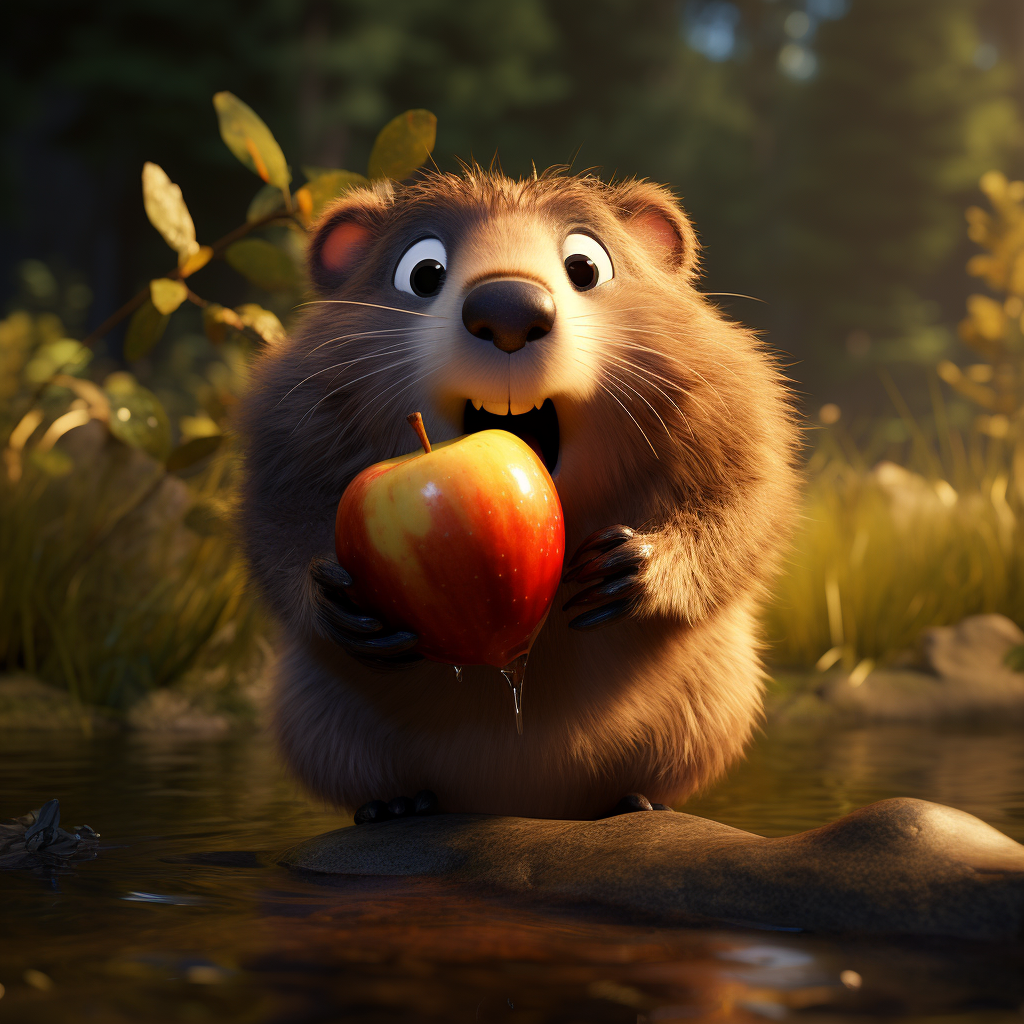 Cartoon beaver eating fruit