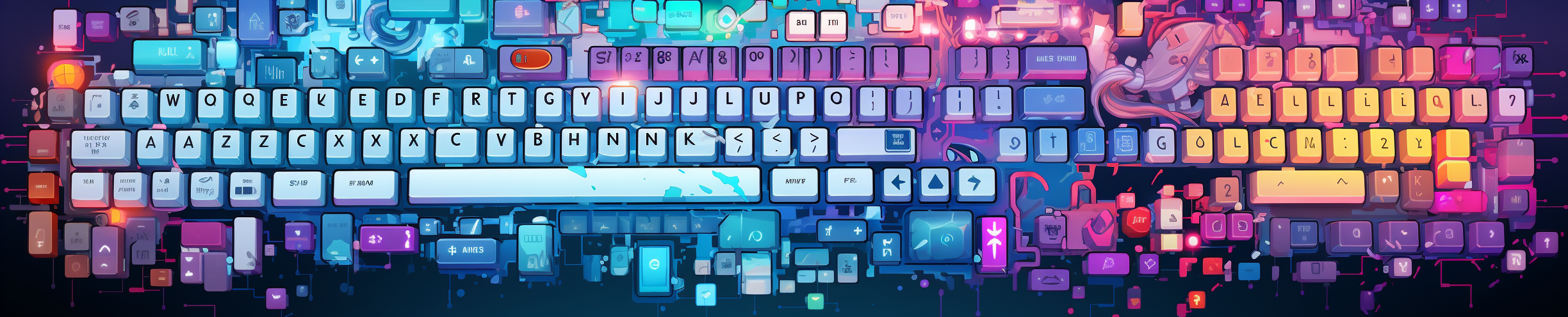 Colorful cartoon psychedelic keyboard chaos