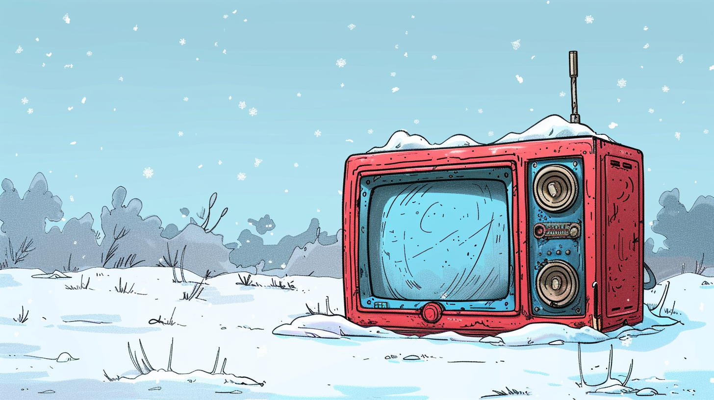 Cartoon radio in snowy setting