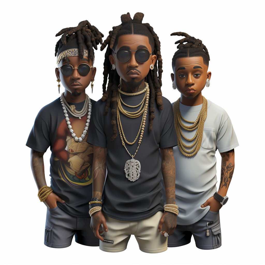 Cartoon rappers with dreads on t-shirt