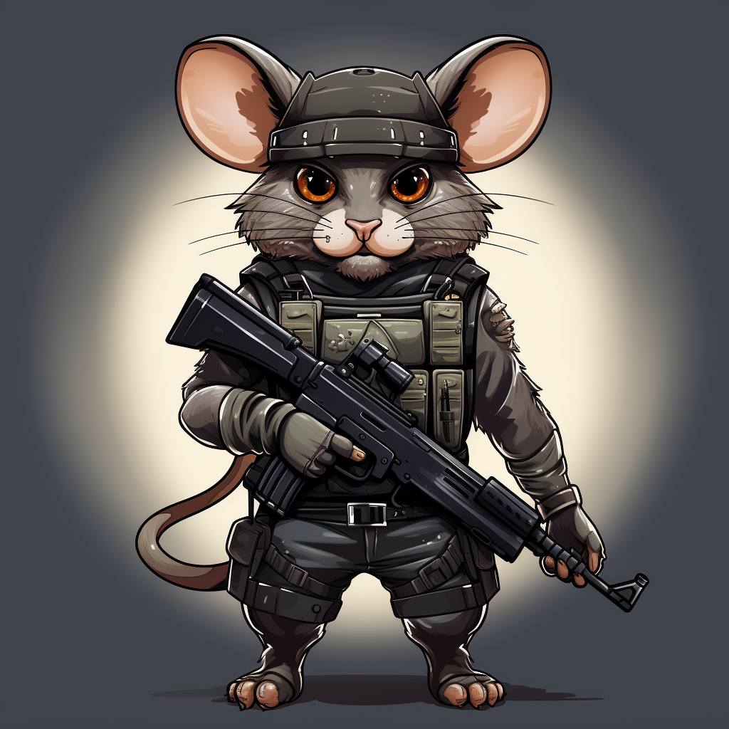 Cartoon rat with ar-15 gun and body armor