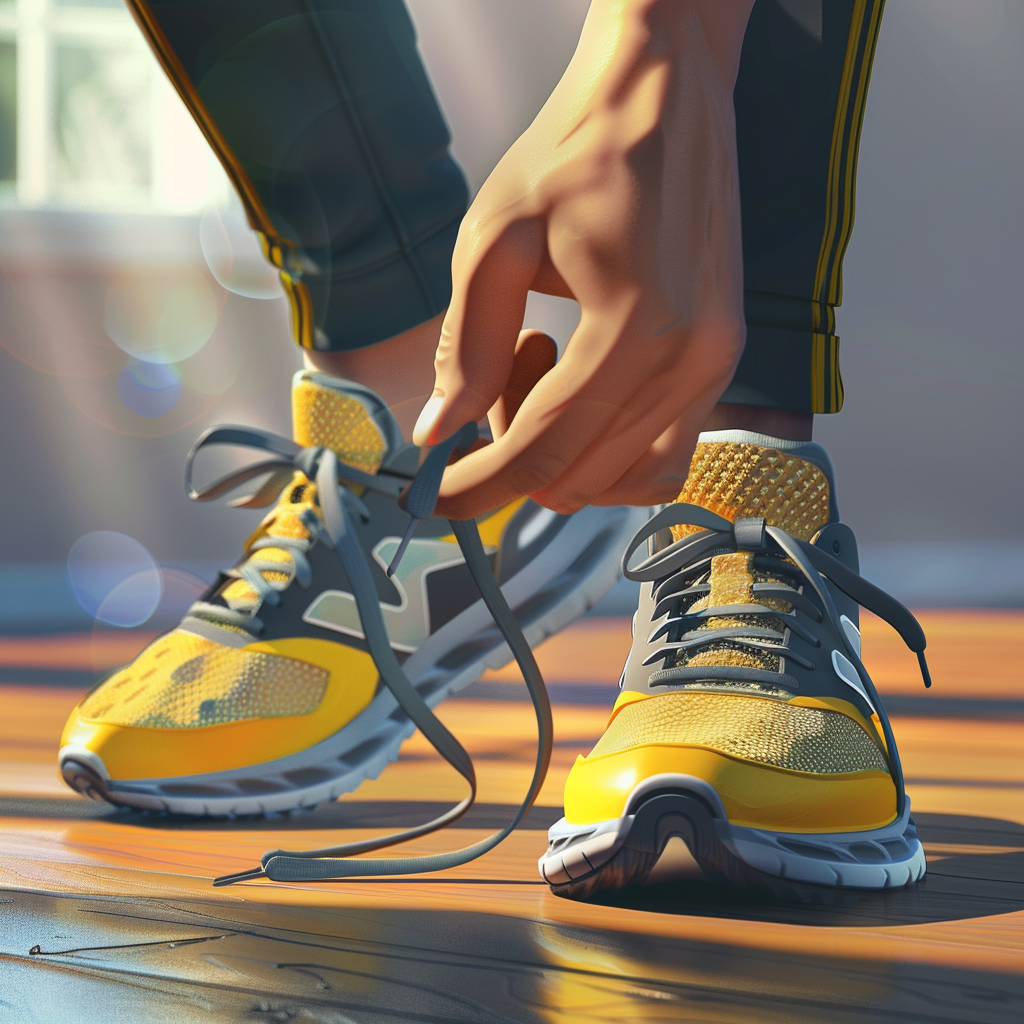 Cartoon runner putting on shoes