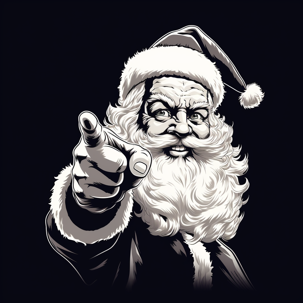 Cartoon Santa pointing at you