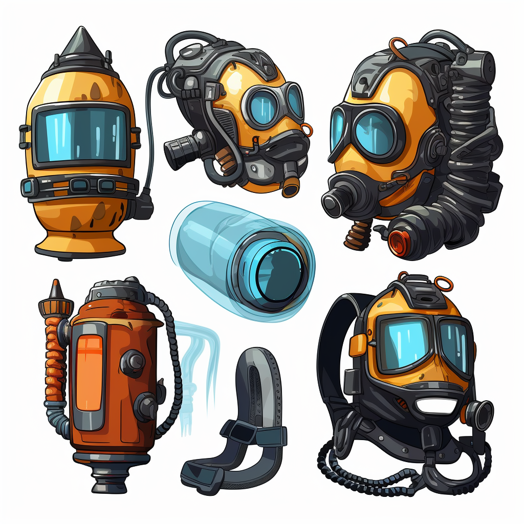 Cartoon scuba gear on transparent background