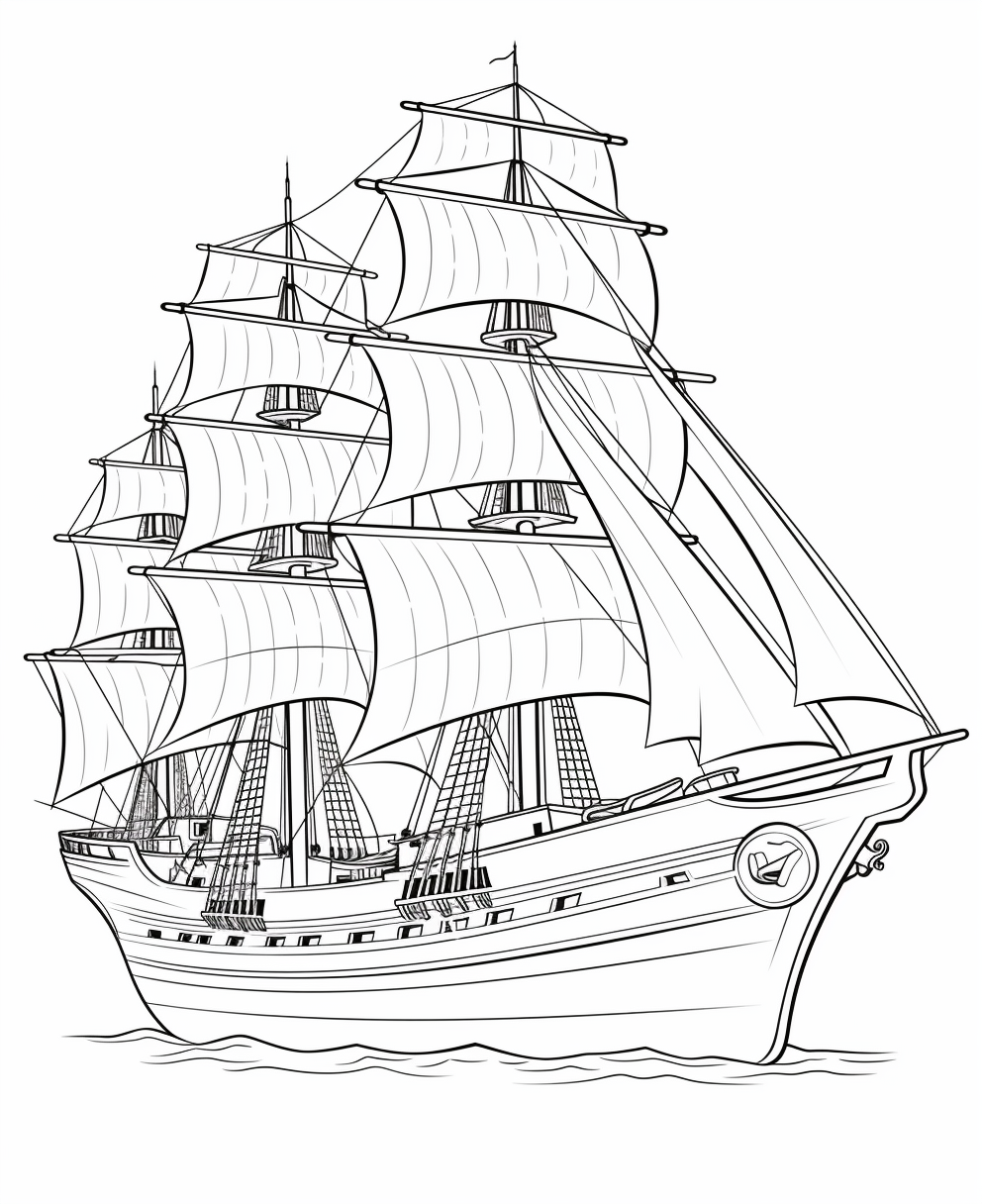 Cartoon ship coloring book image