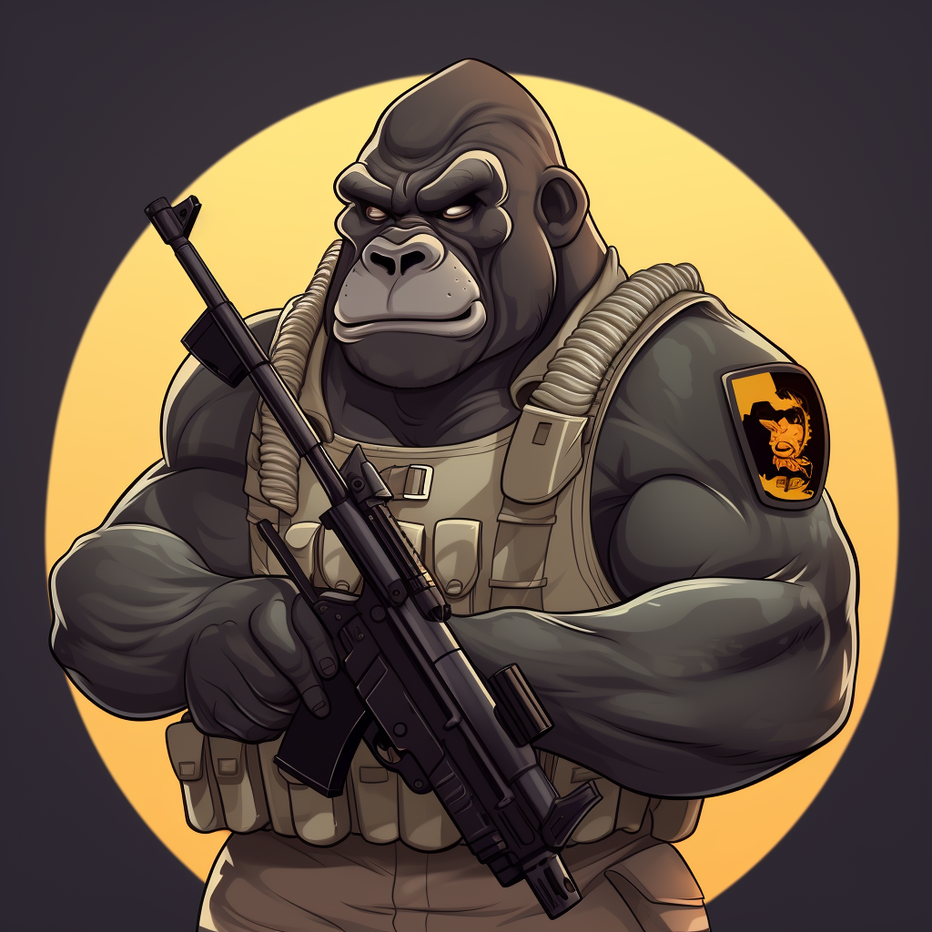 Powerful silverback gorilla with uzi and military vest