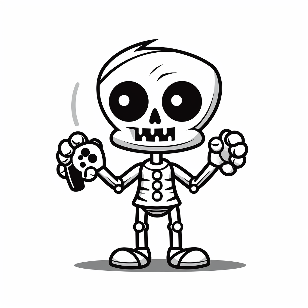 Cartoon skeleton playing video games