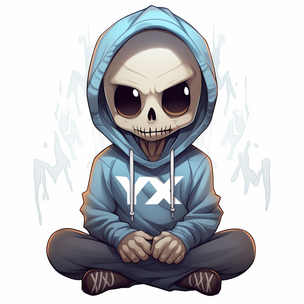 Cartoon skeleton wearing Nyx hoodie