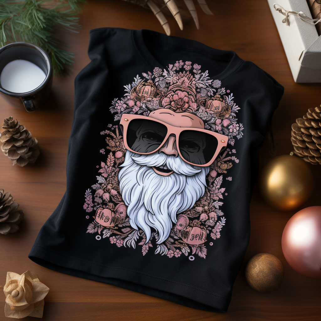 Cartoon Skull with Sunglasses and Pink Santa