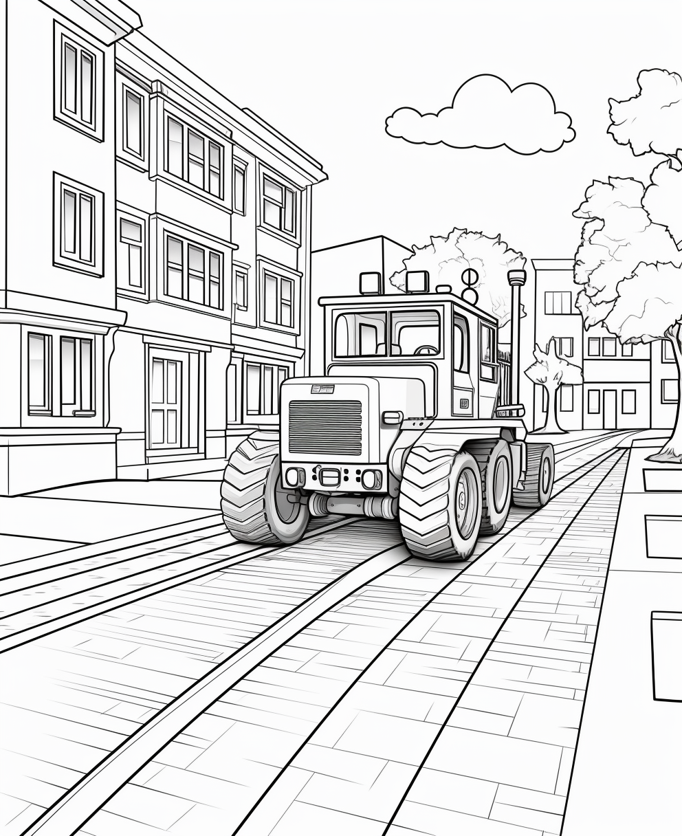 Cartoon street paver coloring page for construction fun