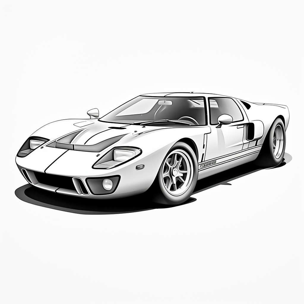 Cartoon Style Ford GT40 Coloring Book Image