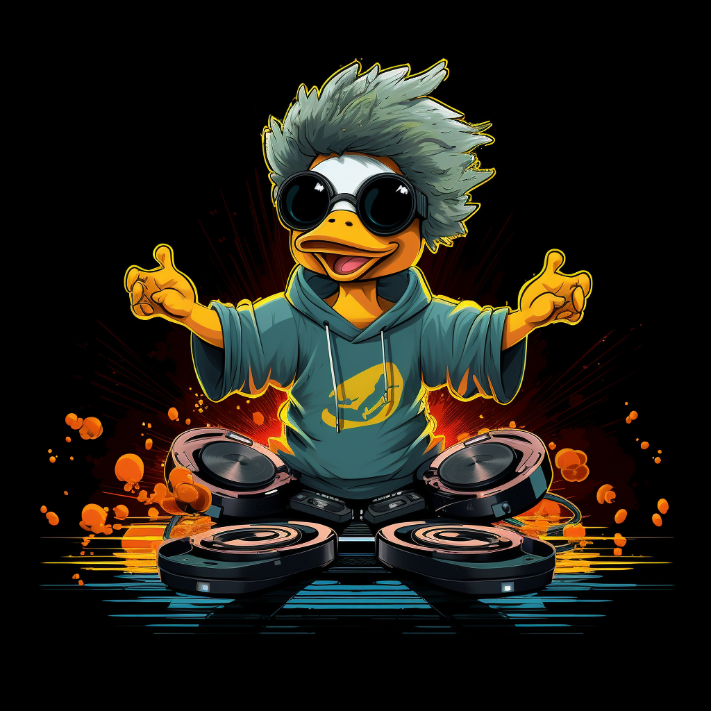 Cartoon duck DJ with oversized tshirt and pants