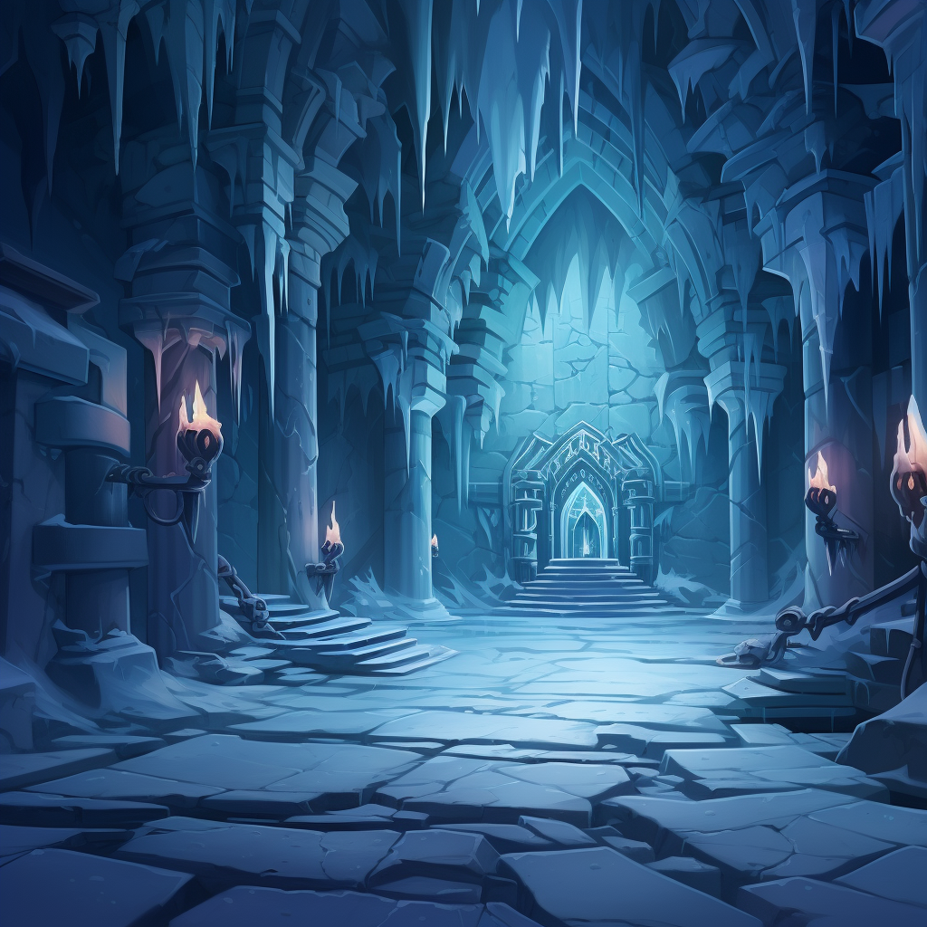 Illustration of a Frozen Ice Dungeon Room