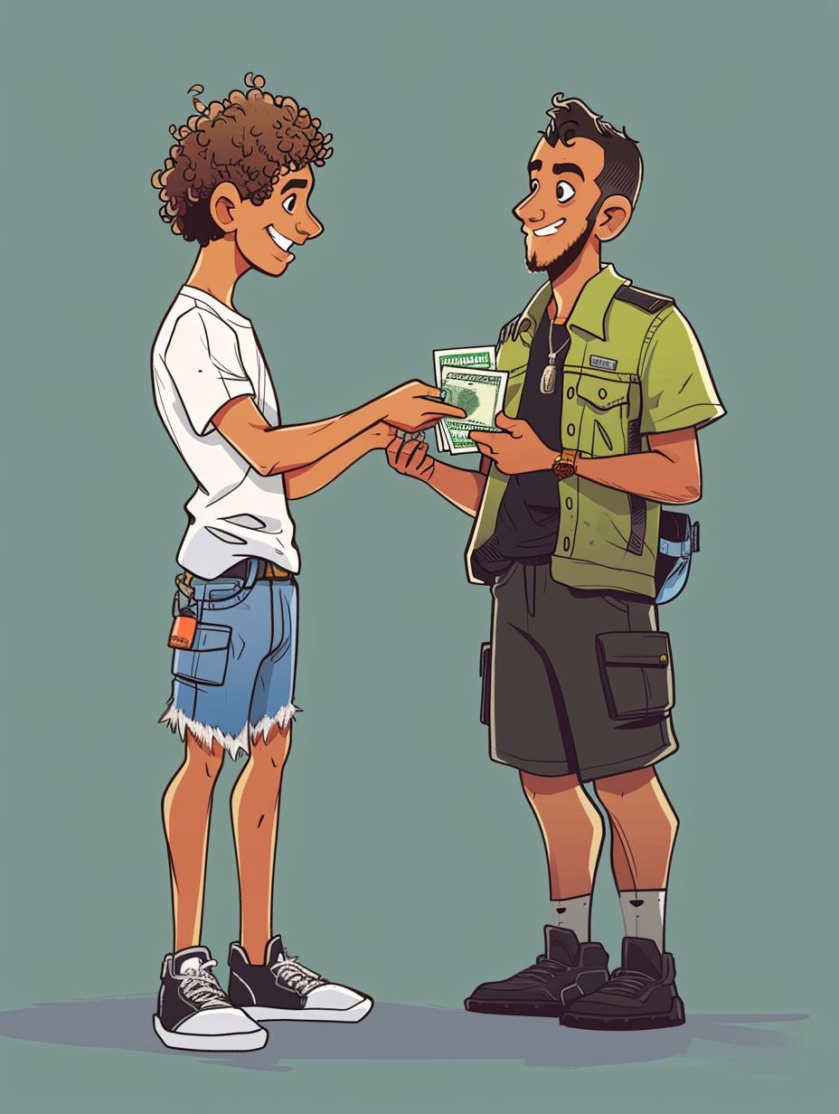 Teen handing money to mechanic