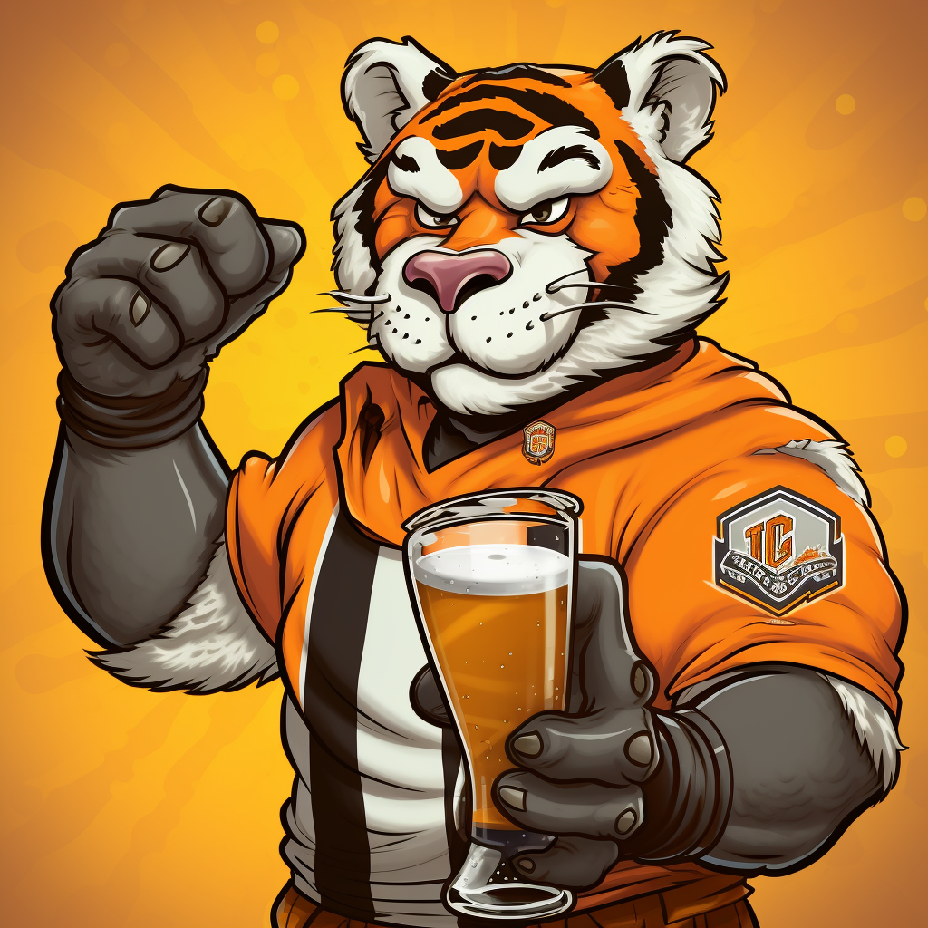 Playful cartoon tiger with beer