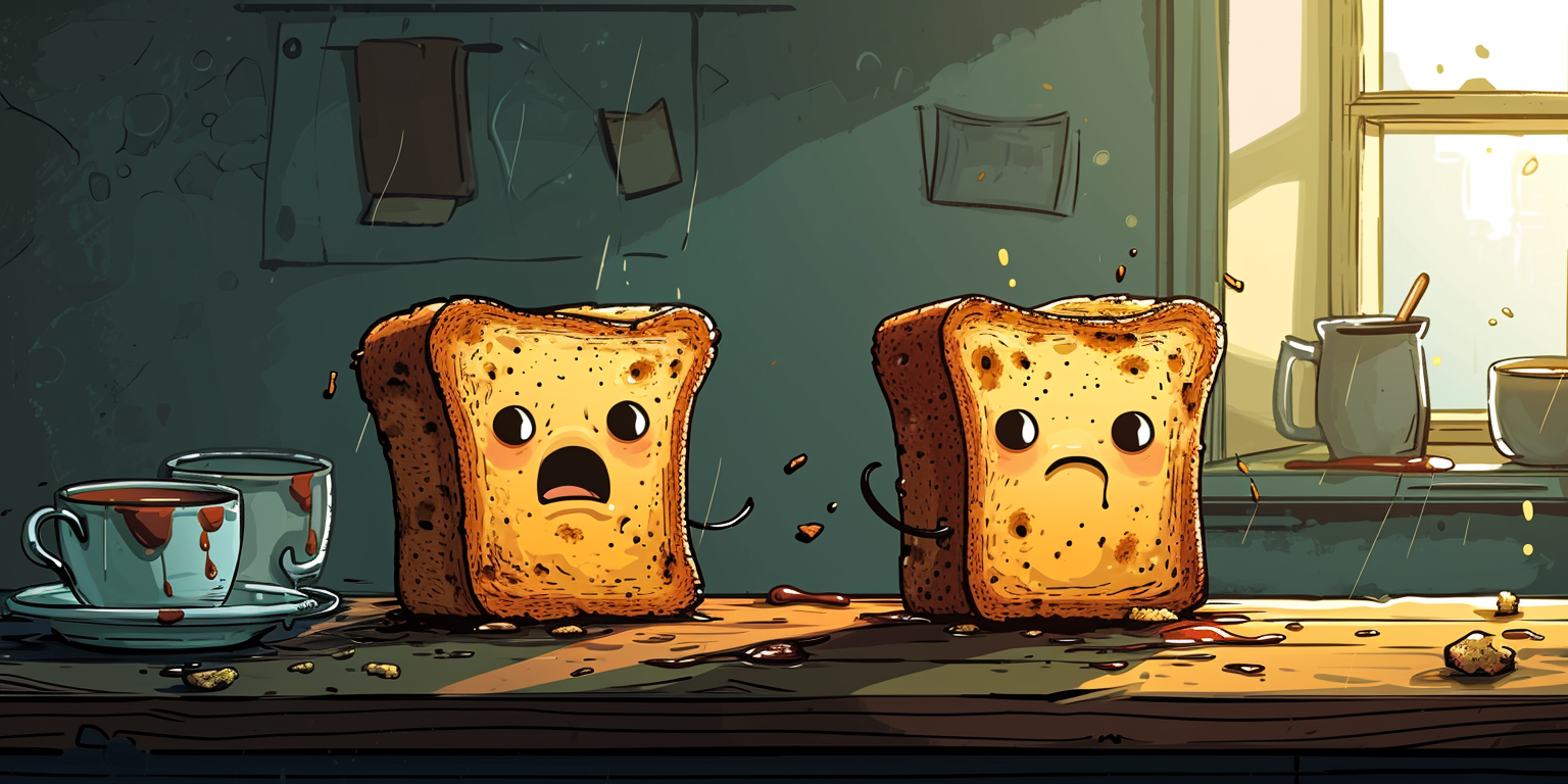 Cartoon toast character in funny adventure style