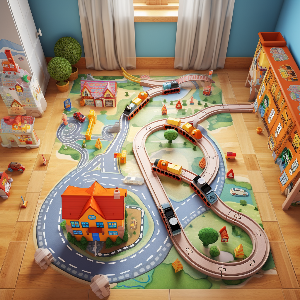 Colorful Cartoon Toy Train in Child's Room