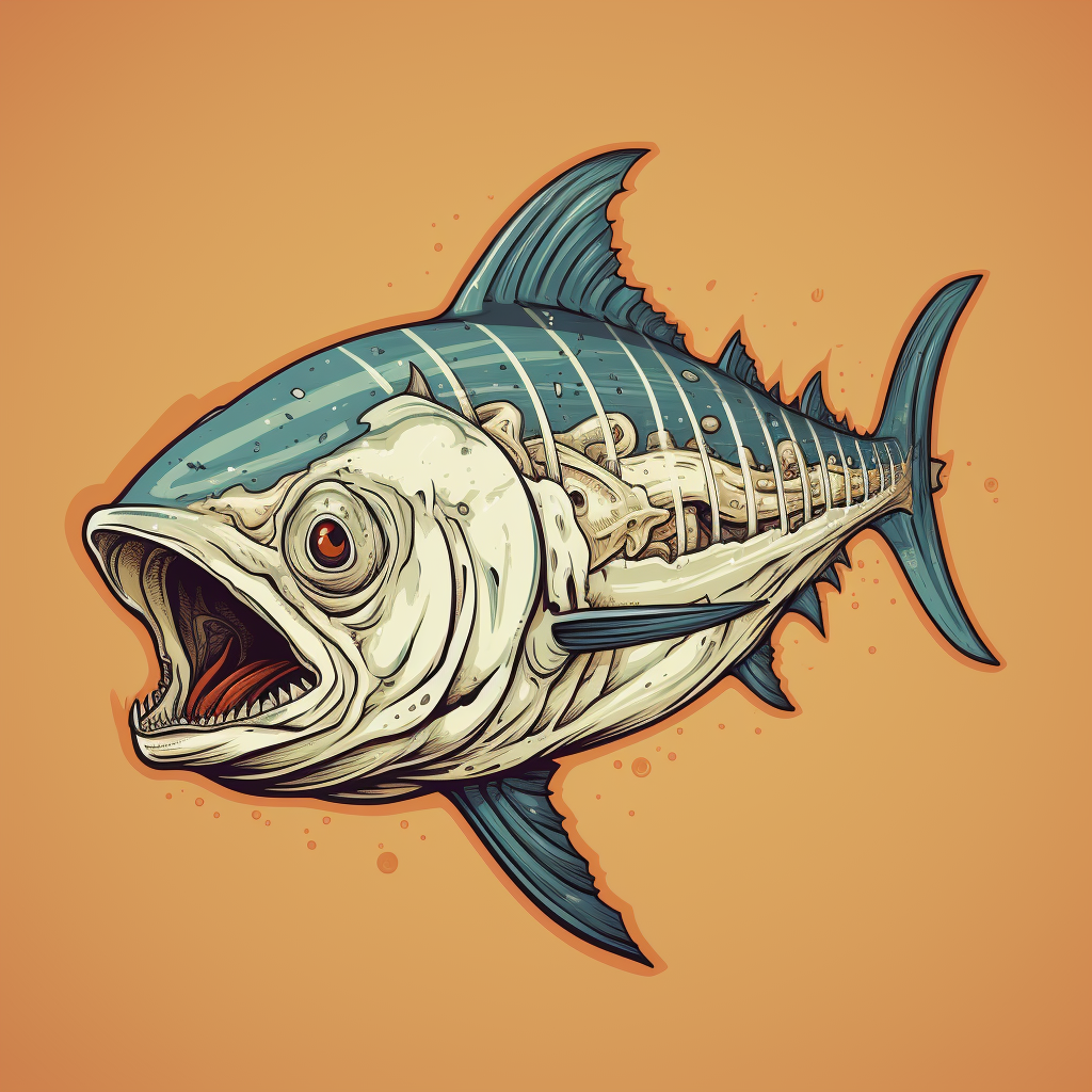 Cartoon tuna fish skeleton illustration