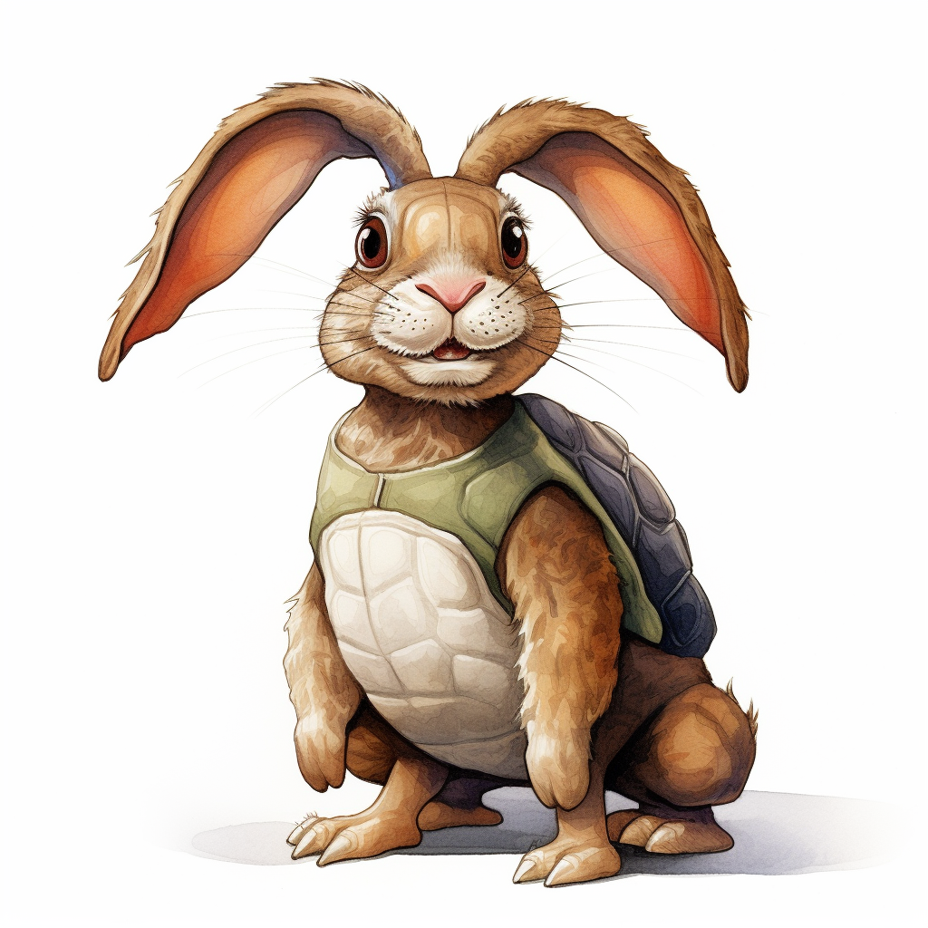 Cartoon turtle disguised as bunny rabbit