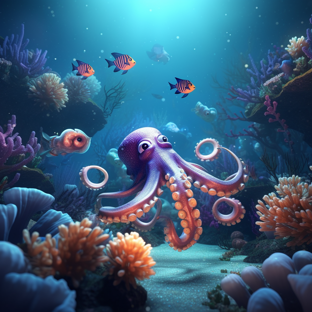 Cartoon underwater scene with octopus