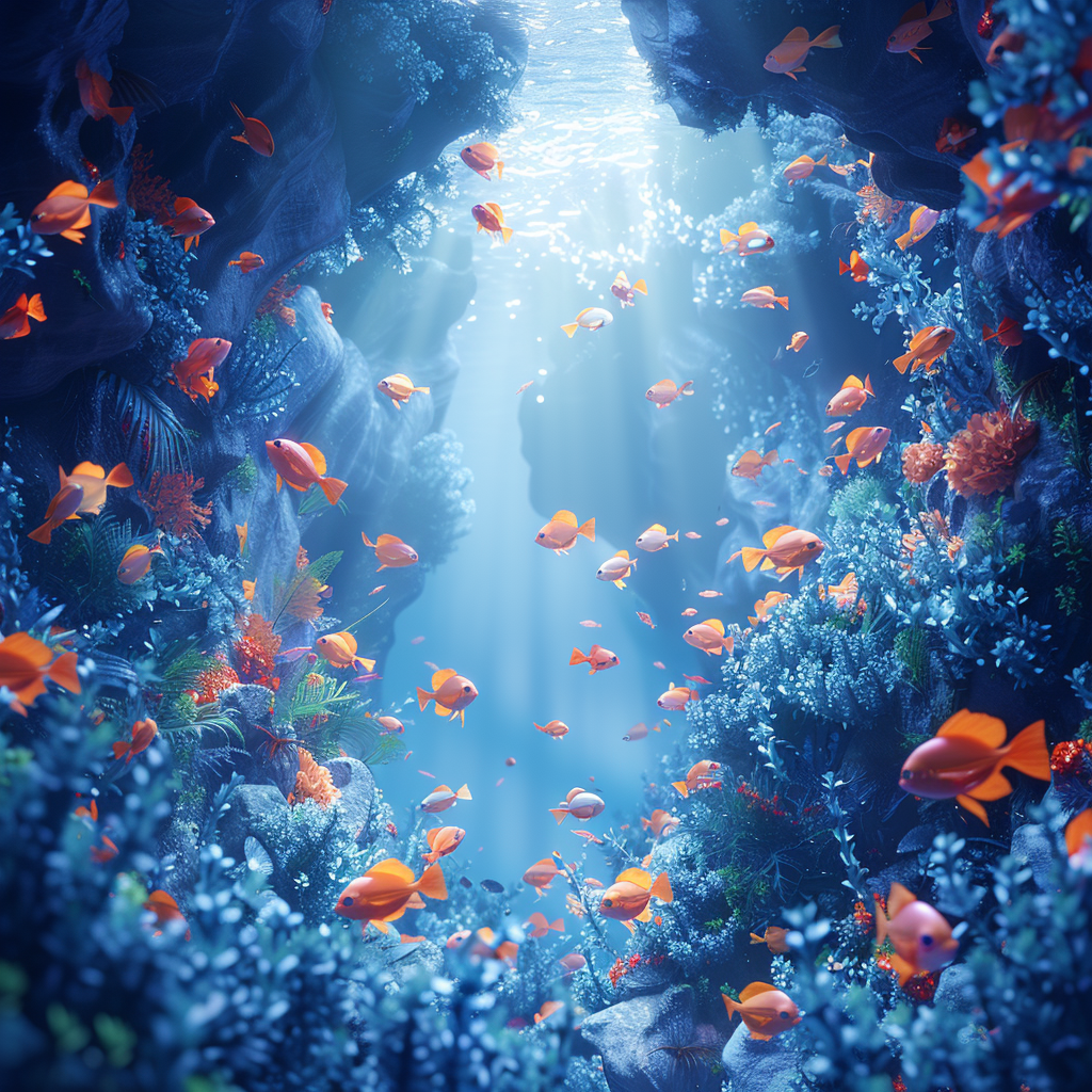 Beautiful cartoon underwater scene with fishes