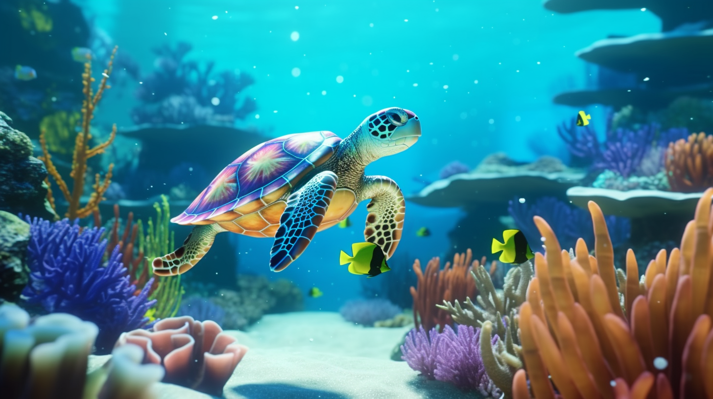 Underwater Turtle Fishes Cartoon