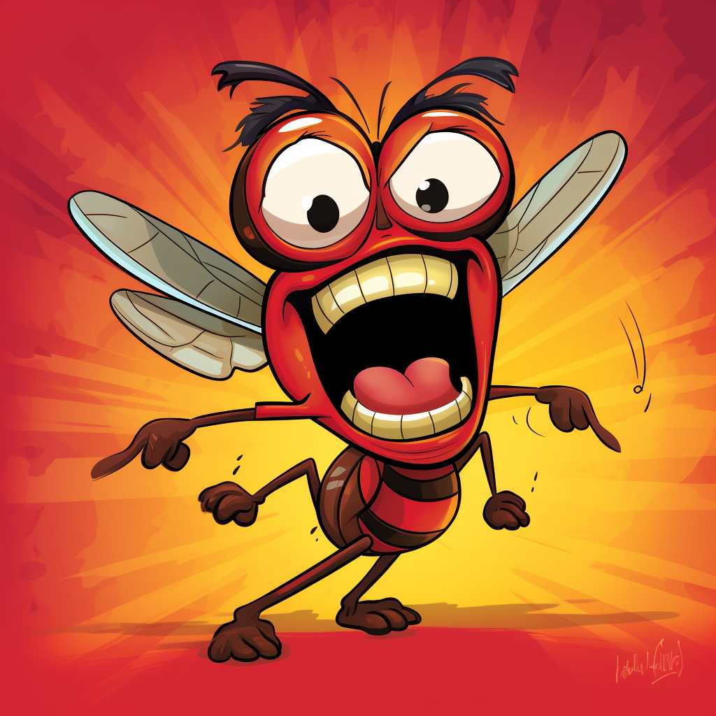 Funny cartoon wasp on red background