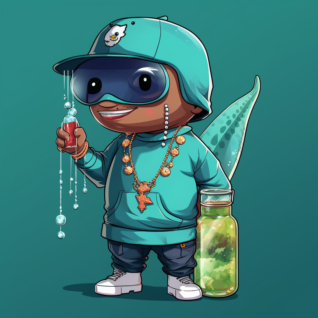 Cartoon whale with rapper jewelry and cool outfit