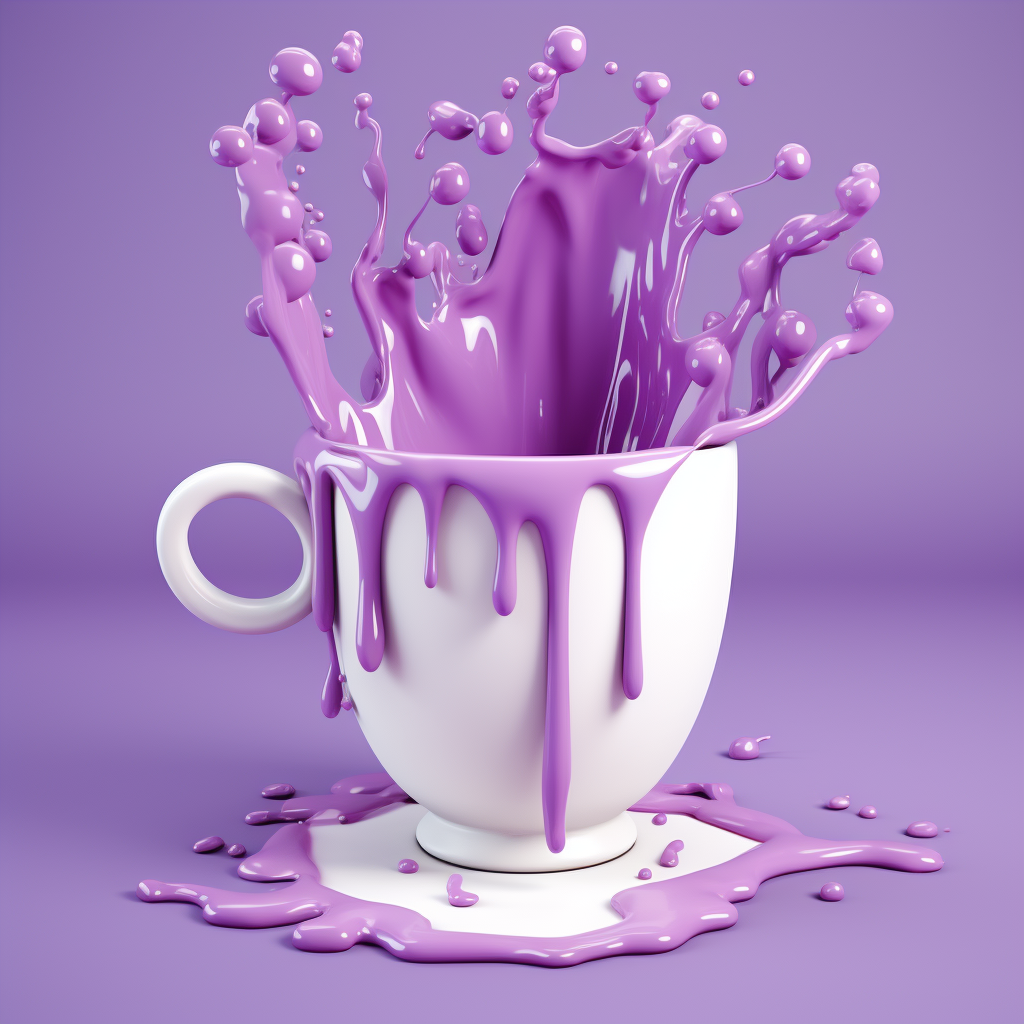 Cartoon cup with purple liquid spilling