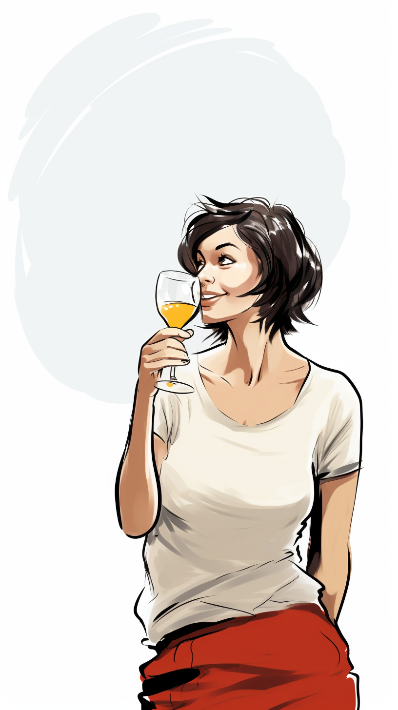 Woman drinking wine with speech bubble