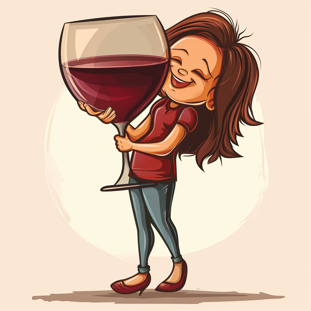 Cartoon woman hugging wine glass picture