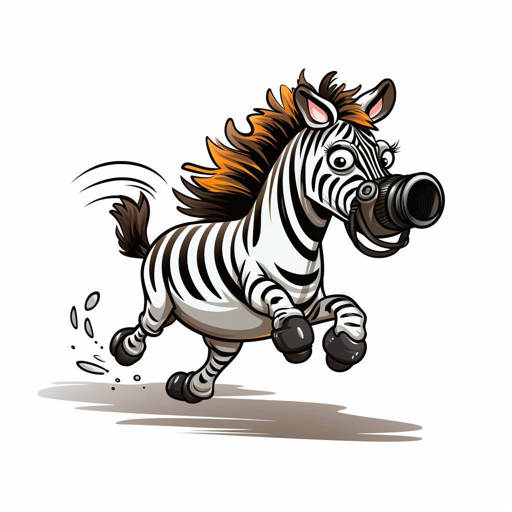 Cartoon zebra running with camera