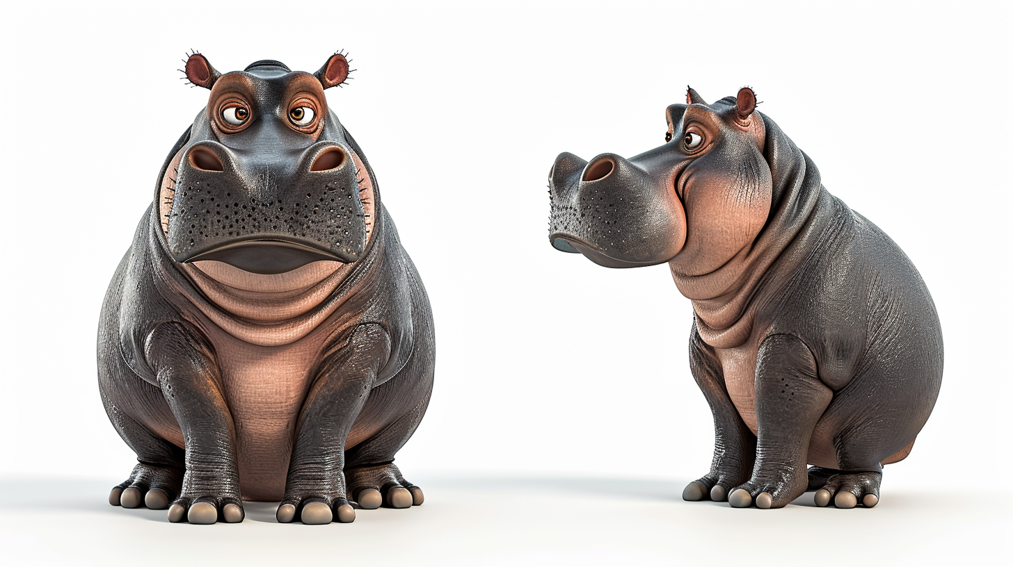 Cartoon Adult Hippo Full Body