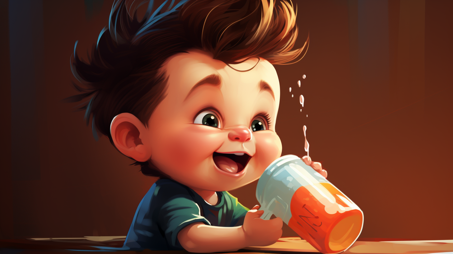 Happy baby drinking biberon